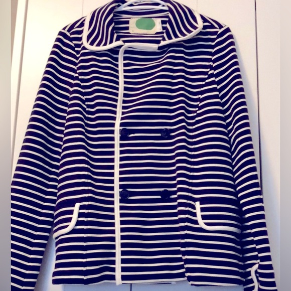 Retro Anthropologie Navy & White Striped Soft Blazer Jacket Double Breasted - Picture 9 of 16